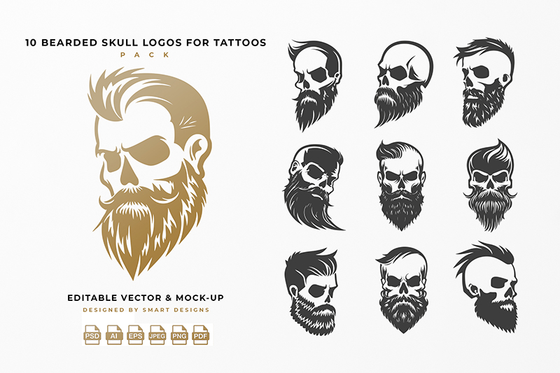 Bearded Skull Logos for Tattoos Pack x10