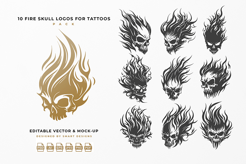 Fire Skull Logos for Tattoos Pack x10