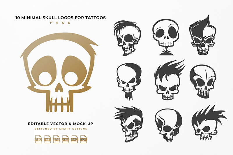 Minimal Skull Logos for Tattoos Pack x10
