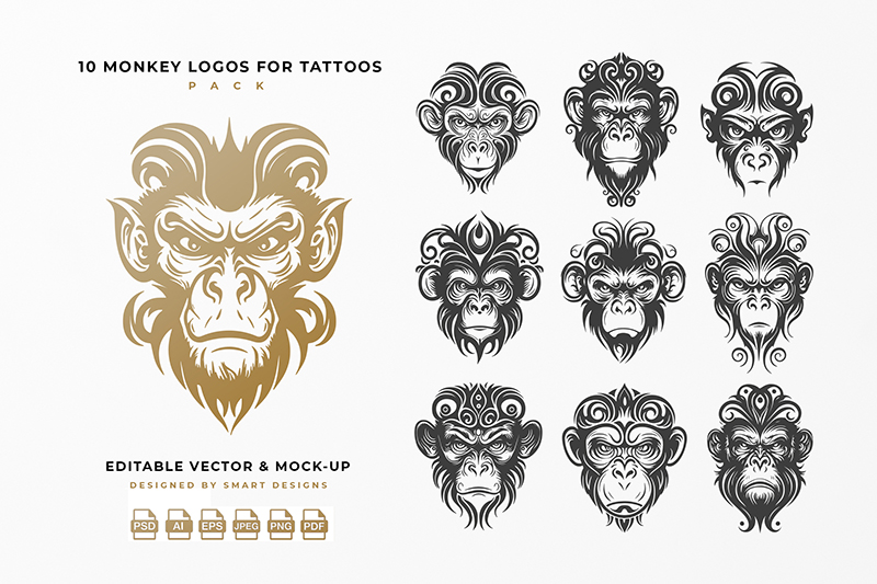 Monkey Logos for Tattoos Pack x10