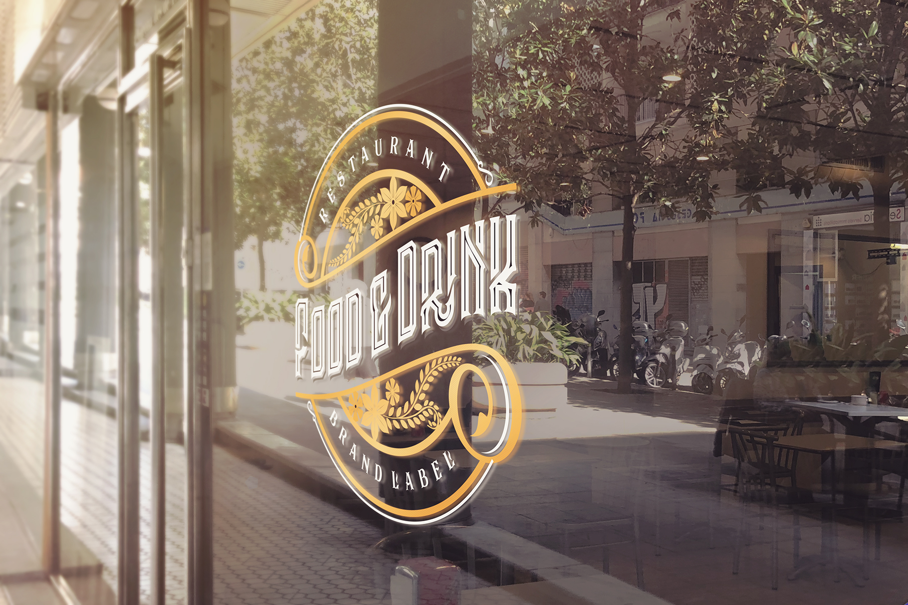 Download Mockups: Restaurant Entrance Logo Glass Mockup